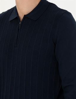 Lacivert Slim Fit Fermuarl_ Polo Yaka Triko Kazak - Pierre cardin фото 7