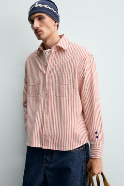 STRIPED SHIRT WITH CHAMPION ® X ZARA PATCHES  фото 5