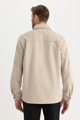 Шерстяная куртка-рубашка с длинными рукавами и воротником-поло Relax Fit - Defacto фото 7