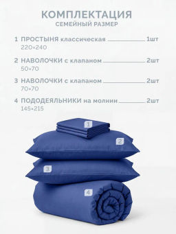 Постельное белье Моноспейс Семейный (2 пододеяльника) + 4 наволочки, темно-синий - Ecotex фото 6