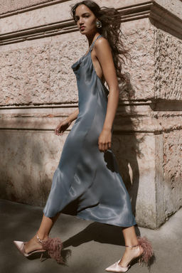 ASYMMETRIC BEADED SATIN MIDI DRESS - Zara фото 7