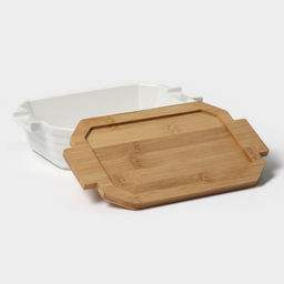 Форма для запекания BellaTenero, 1 л, 25.614.96.2 см, с бамбуковой крышкой, керамика, белая  фото 7