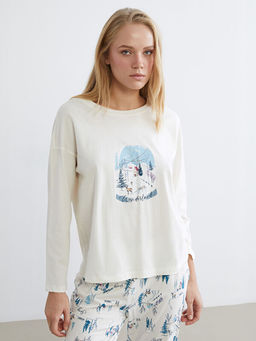 Bisiklet Yaka Y?lba?? Temal? Kad?n Pijama Tak?m?