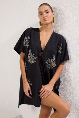 Siyah Mini Dokuma Nak?sl? Plaj Kimono&Kaftan TBESS25KM00012