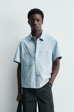 CAMISA CHAMBRAY BOLSILLOS / Azul claro - Zara фото 2