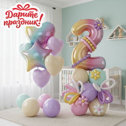Украшение интерьерное Фонтан из шаров "Два года" 31 шт.