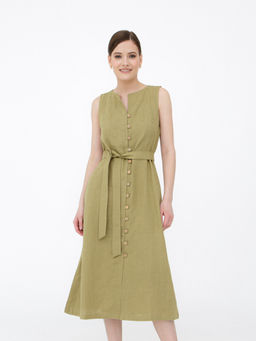 Платье из льна КЛ-7415-ИЛ23 светлый хаки