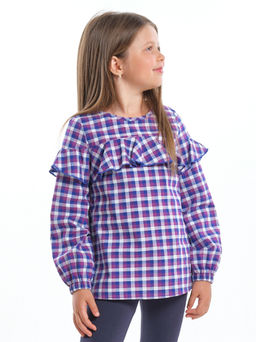 Блузка для девочки в клетку UD 4952 сирень клетка - Mini maxi фото 3