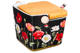 Банка для сыпучих продуктов 300 мл 12*9,5*9 см Маки на черном с отк. бамбук.крышкой NEW BONE CHINA - Elan gallery фото 8