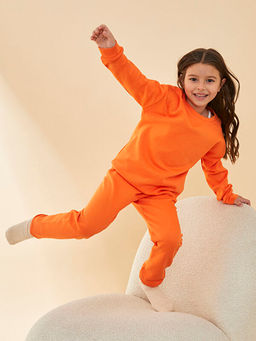 Bisiklet Yaka Basic Uzun Kollu K?z ?ocuk Pijama Tak?m?