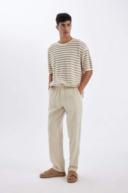 Relax Fit Rahat Kesim Dar Paca Keten Kar?s?ml? Yazl?k Pantolon - Defacto фото 6