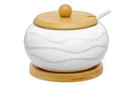 Сахарница 310 мл 11*11*9,5 см Айсберг волны + ложка + дер. крышка на дер. подставке