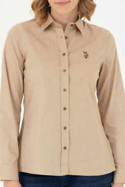 Женская базовая рубашка светло-хаки с длинным рукавом - U.s. polo assn фото 6