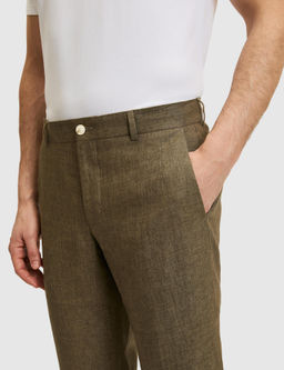 Haki Slim Fit Beli Lastikli %100 Keten Pantolon
