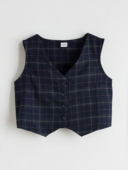 Ekose K?z ?ocuk Klasik Yelek