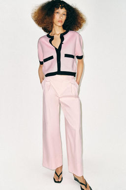CHAQUETA COMBINADA PUNTO MANGA CORTA / Rosa