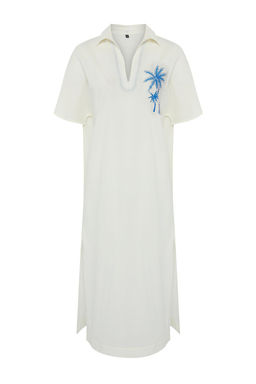 Trendyolmilla Fusya Maxi Dokuma %100 Pamuk Nak?sl? Plaj Elbisesi TBESS25EL00026  фото 16