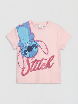 Футболка Lilo & Stitch Bisiklet Yaka для девочек с принтом