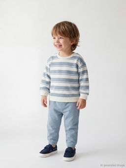 Bisiklet Yaka ?izgili Erkek Bebek Sweatshirt ve E?ofman Alt