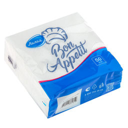 Салфетки бумажные 24х24см Лилия, 1 слойные, 50 штук в упаковке, Микс: Бон аппетит + Чашка кофе (Россия)