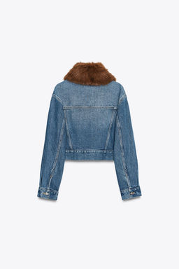 Z1975 FAUX FUR COLLAR SHORT DENIM JACKET - Zara фото 9