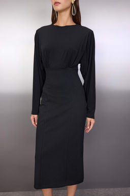 Siyah Duz Ustu Dokumlu Bodycon Midi Orme Elbise TWOAW26EL00200 - Trendyolmilla фото 3