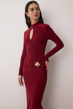 Bordo Aksesuar Detayl? Orme Maxi Astarl? Elbise TPRAW26EL00110