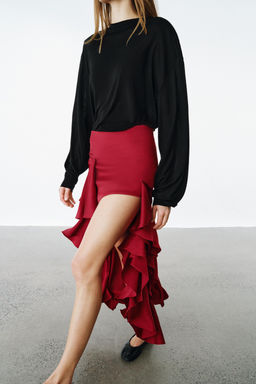 FALDA MIDI VOLANTES ZW COLLECTION / Rojo - Zara фото 5