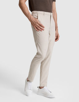 Bej Slim Fit Beli Latikli Kanvas Pantolon