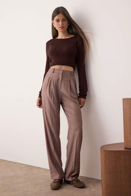 Kahverengi Pilili Wide Leg/Genis Paca Pantolon TWOAW26PL00015