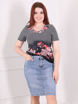 Футболка в клетку с цветами - Almond фото 5