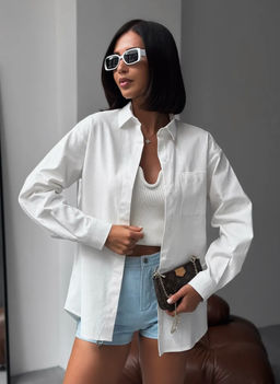 K13007 Рубашка хлопок OVER SIZE БЕЛЫЙ