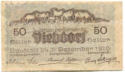 Банкнота 50 геллеров 1920 года Австрия  Фидорф (нотгельд)