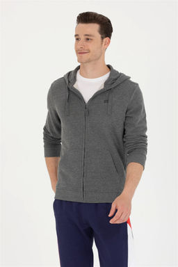 U. S. Polo Assn Мужской вязаный кардиган антрацитового меланжевого цвета с капюшоном