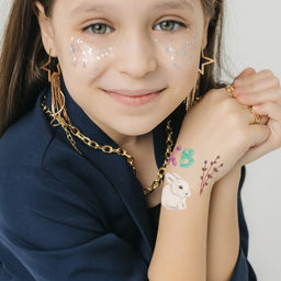 Цена за 3 шт. Переводные тату цветные Пасхальные яички и кролик, временные татуировки, 10?10 см - Арт узор фото 3