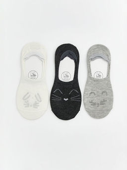 Desenli Kaymaz Topuk Kad?n Babet ?orap 3l?