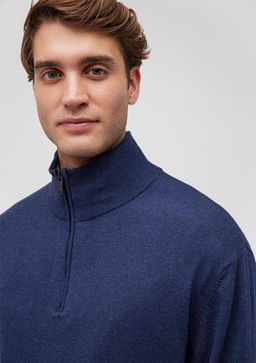 Yar? Fermuarl? Dik Yaka Lacivert Kazak - Mavi фото 5