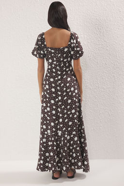 Kahverengi Etegi Belden Ac?lan Cicekli Maxi Dokuma Elbise TWOSS25EL00577 - Trendyolmilla фото 4