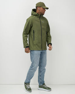 Ветровка спортивная мужская с капюшоном softshell цвета хаки 9563Kh