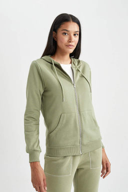 Базовая толстовка на молнии с капюшоном обычного кроя - Defacto фото 4