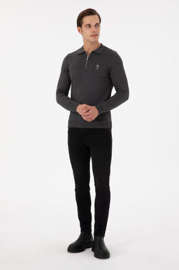 Erkek Slim Fit Yar_m Fermuarl_ Antrasit Melanj Basic Kazak - U.s. polo assn фото 4