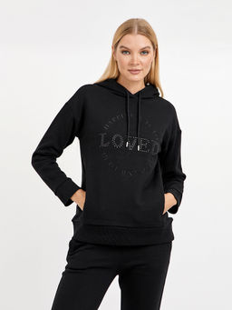 джемпер женский из хлопка с капюшоном и стразами - Glenfield фото 3