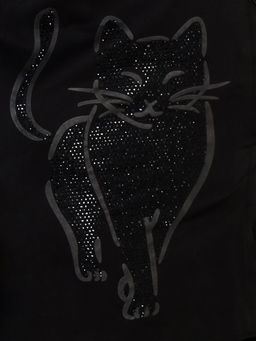 Черная рубашка со стразами больших размеров принт кошка - Almond фото 3