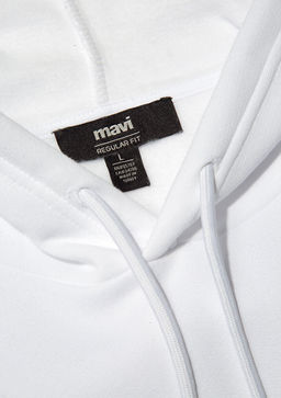 Kapusonlu Bask?l? Beyaz Sweatshirt - Mavi фото 6