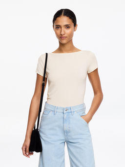 Camiseta el?stica con cuello barco - H&m фото 4