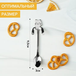 Ложка чайная Magistro «Котик», длина 11.5 см, нержавеющая сталь, серебристая