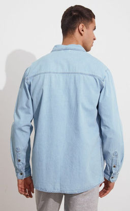 Рубашка мужская джинсовая с длинным рукавом F311-1241 голубая