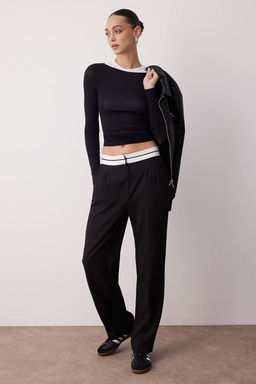 TRENDYOLMILLA Siyah Wide Leg/Genis Paca Yuksek Bel Kemer Detayl? Dokuma Kumas Pantolon TWOSS23PL00150 фото 12