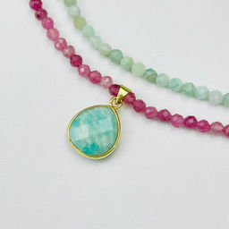 Колье двойное из розового Турмалина и Амазонита 38 см +