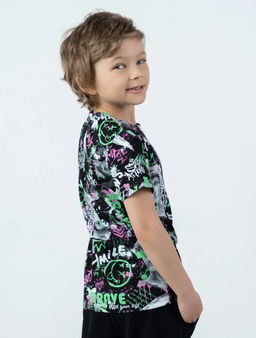 Футболка с воротником, цвет Черный/Зелен-Розов Brave,100% х/б